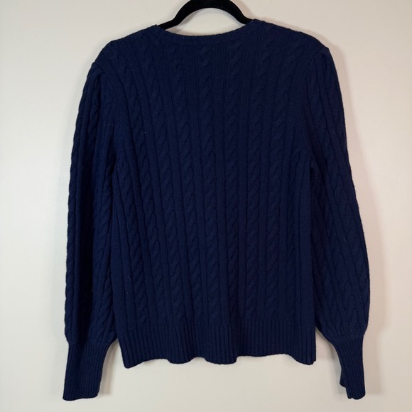 Lauren Ralph Lauren Womens XL Navy Cable Knit Embellished Puff Sleeve Sweater - Picture 3 of 8